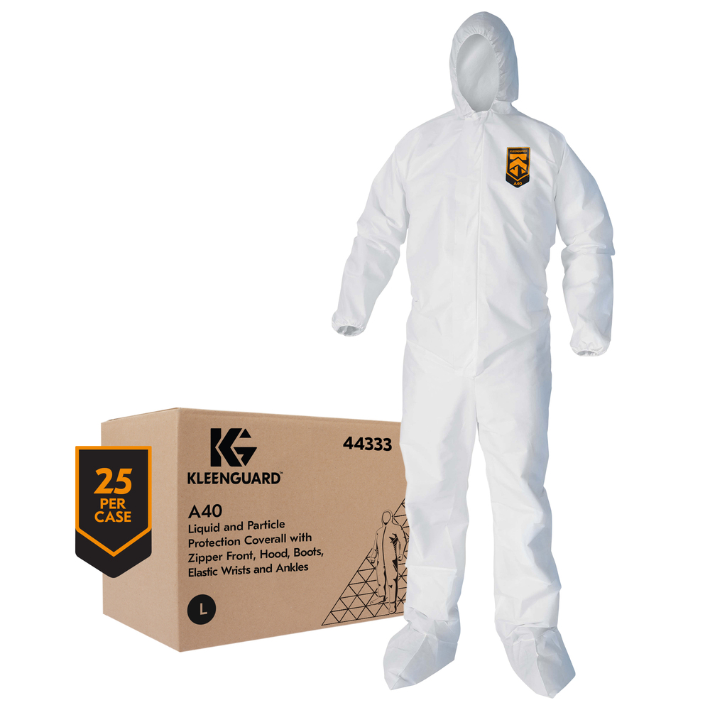 Coverall, Hooded & Booted, Large, Zip Front White Elastic Wrists, Ankles, Hoods and Boots KleenGuard™ by Kimberly-Clark Professional/Consumer  ID 44333